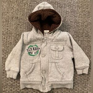 Old Navy Vintage Baby Boy Sherpa Lined Hooded Sweatshirt/Jacket - Size 18-24M